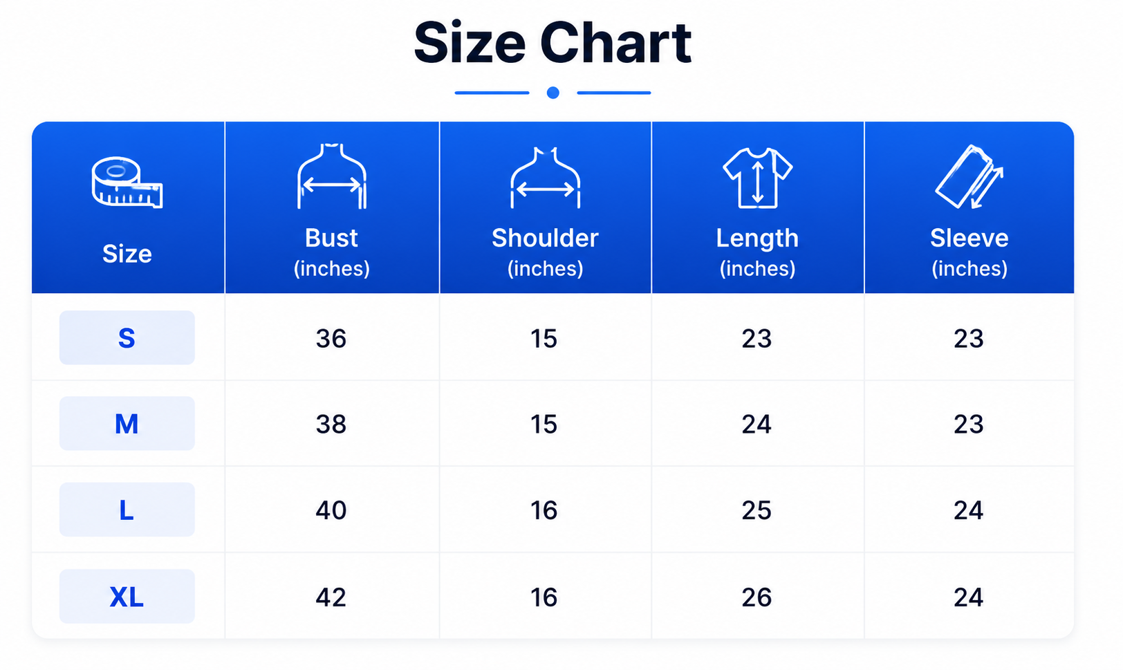Size chart for Ivory Sonata Blouse